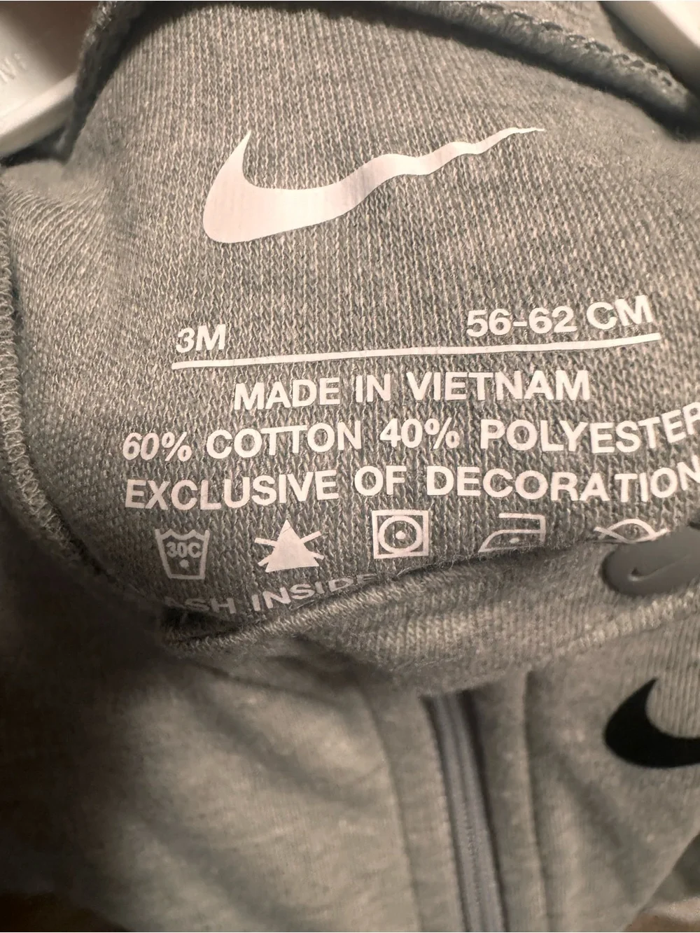 Nike Grey Baby Footed One-Piece Zip Romper